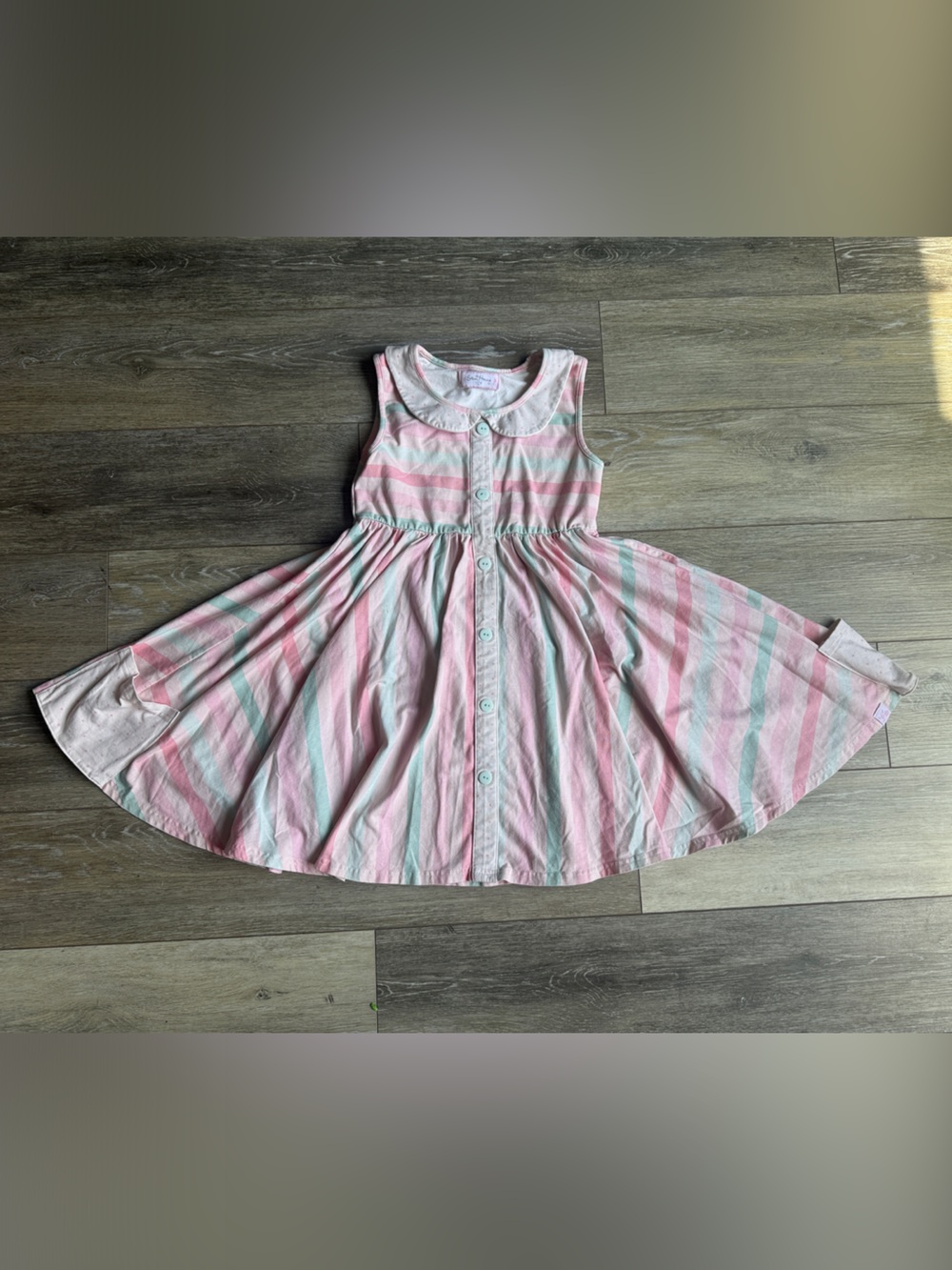 SweetHoney Pink and Mint Striped Sleeveless Button-Front Dress